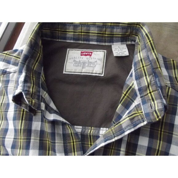 Levis Shirt Mens Size Large Plaid Button-Up Long Sleeve Brown Blue Yellow - Picture 3 of 11